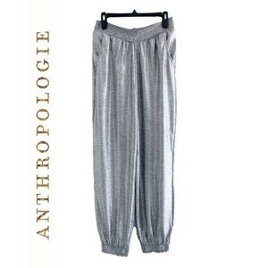 Anthropologie Womens Shimmer Joggers Pants Pockets Metallic Silver Sz XL